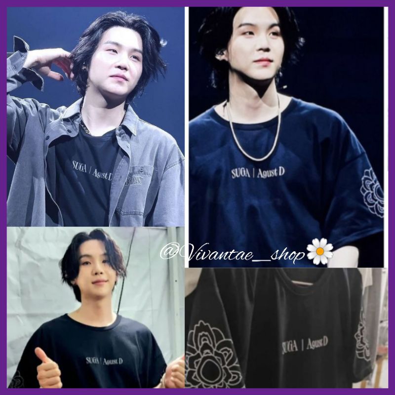 T-shirt Kaos Suga AgustD World Tour 2023 D-Day SG Dday gambar Flower Bunga di lengan