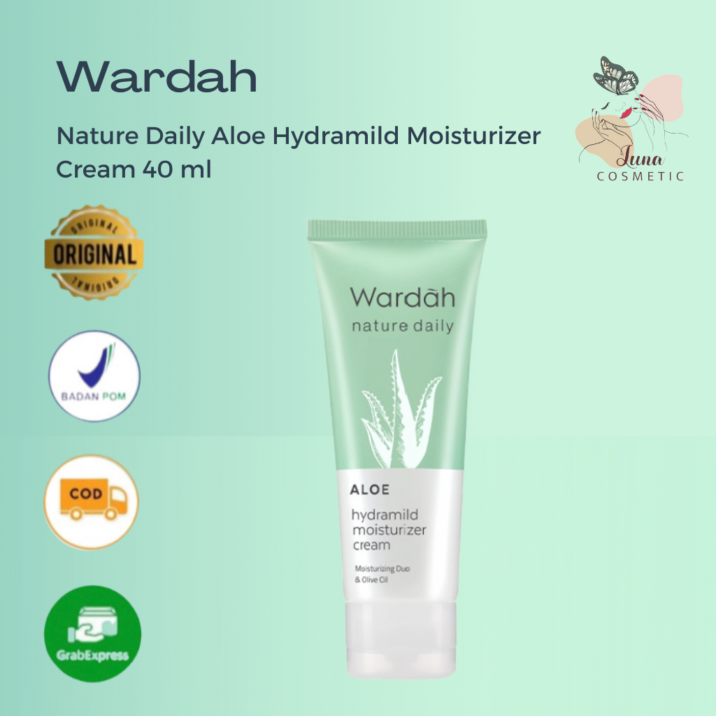 Wardah Nature Daily Aloe Hydramild Moisturizer Cream 40 ml - Pelembab dengan Olive Oil