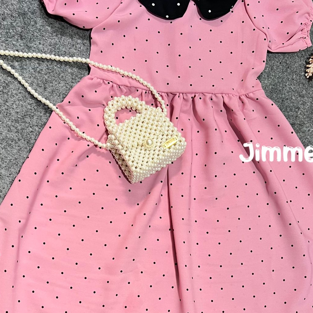 Jimmedy.id - Dress Anak Perempuan Polkadot Bahan Woolpeach Untuk Anak Usia 3-9 Tahun