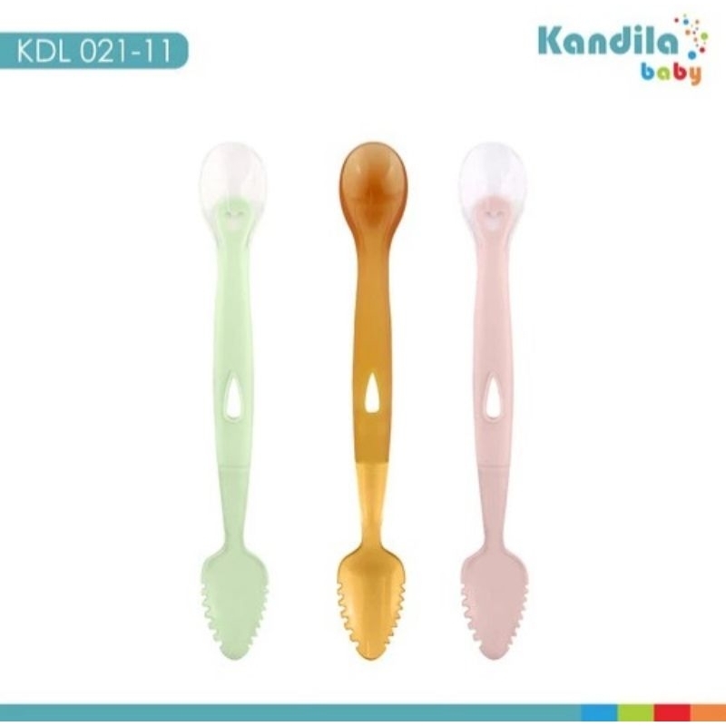 Kandila Baby Spoon Silicone With Grater KDL021-11 - Kandila Sendok Makan Mpasi Bayi Silikon - Sendok Bergerigi  Menghaluskan Makanan Anak Bayi