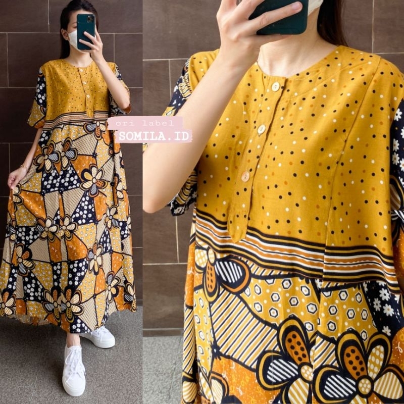 LD 140. LONG DRESS ABAYA BUSUI LENGAN PENDEK BATIK RAYON. GROSIR BY SOMILA.ID. SOGA