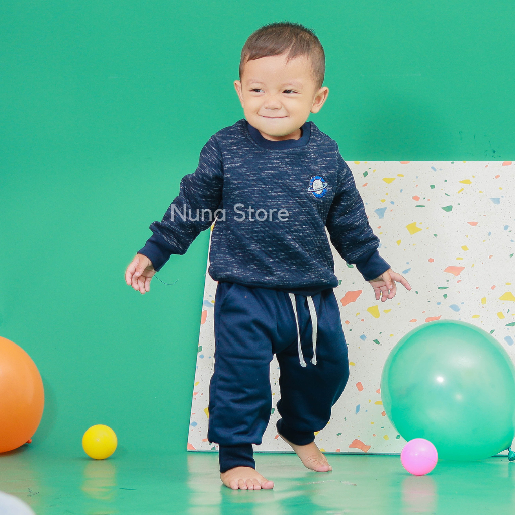 Nuna Store Setelan Baju Sweater Celana Panjang Bayi dan Anak Laki laki Perempuan Motif Sweater Saturnus Anak Unisex usia 1 - 5 Tahun