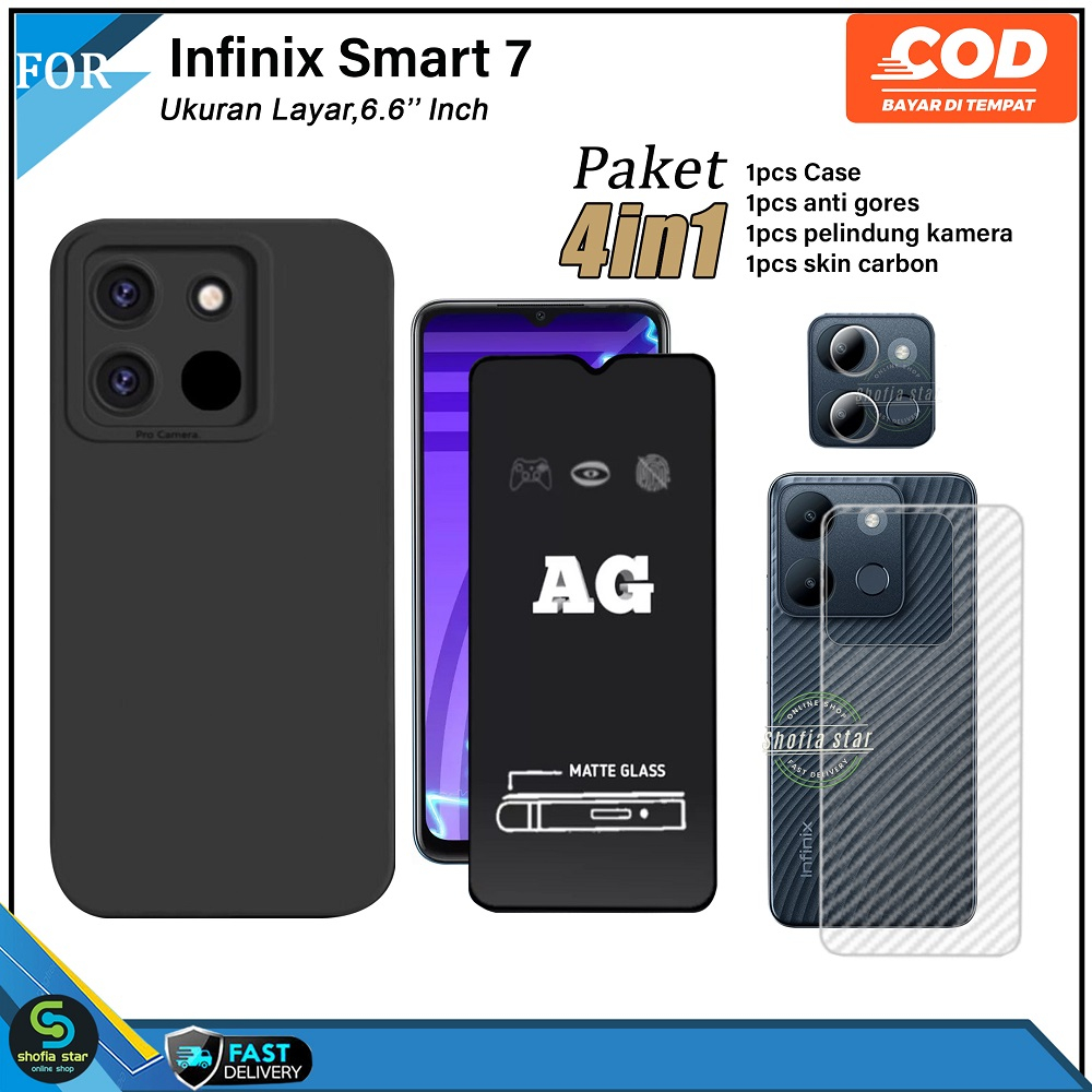 PAKET 4IN1 Case Infinix Infinix Smart 7 Smart 6 Plus Smart 6 nfc Softcase Protect Camera Casing