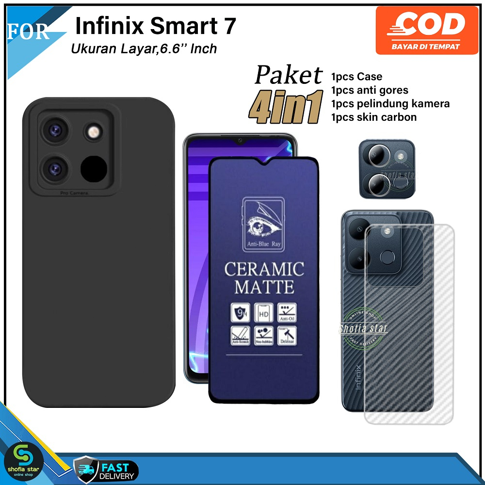 PAKET 4IN1 Case Infinix Infinix Smart 7 Smart 6 Plus Smart 6 nfc Softcase Protect Camera Casing