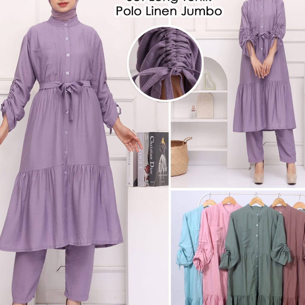 SET LONG TUNIK POLO LINEN VIP