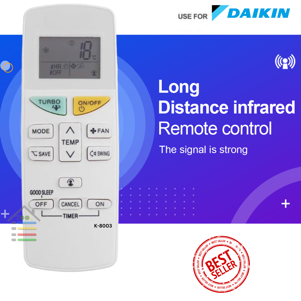 REMOTE AC DAIKIN MULTIFUNGSI 0.5 - 2 PK LANGSUNG PAKAI TANPA SETTING 8003