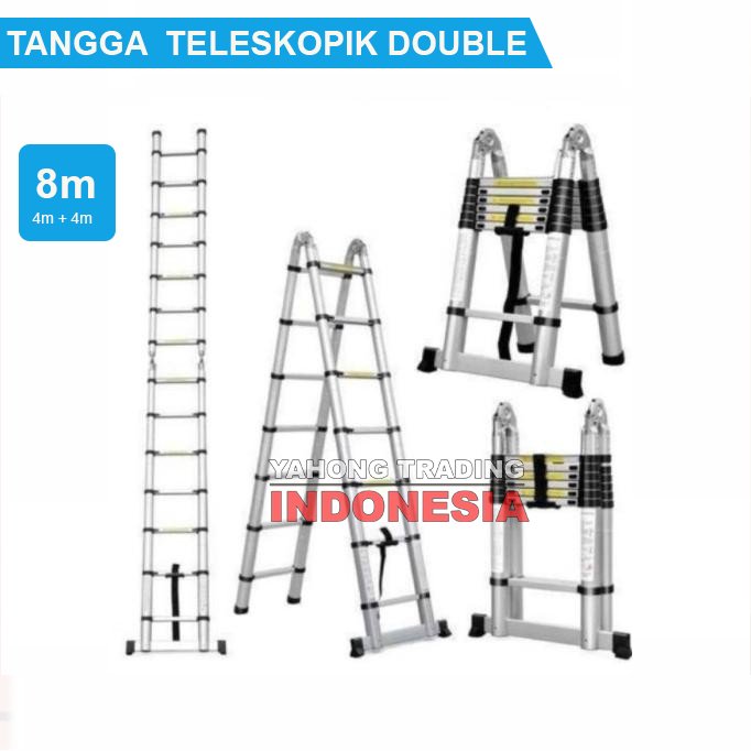 Tangga Teleskopik Double Tangga Lipat Susun Telescopic Ladder 8m (4m + 4m)