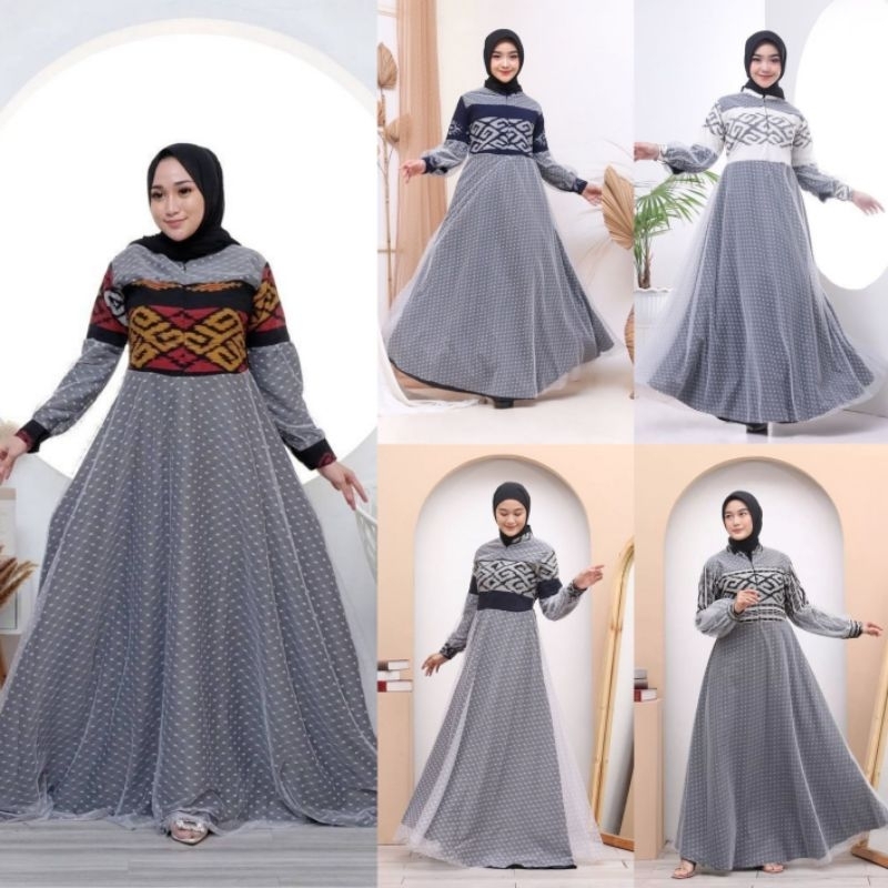 Gamis Soria Matt Tenun Original Kombinasi Tile - Joglo Batik