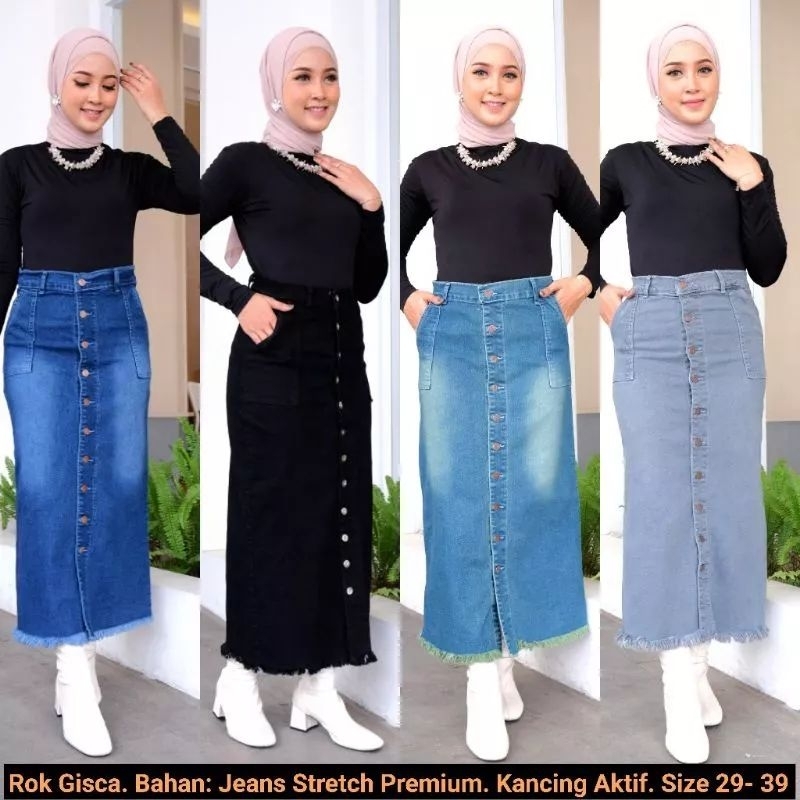 Rok Span Jeans Panjang Gisca Kancing Depan /Rok Jeans Panjang /Rok Span Panjang /Rok Kancing Depan /