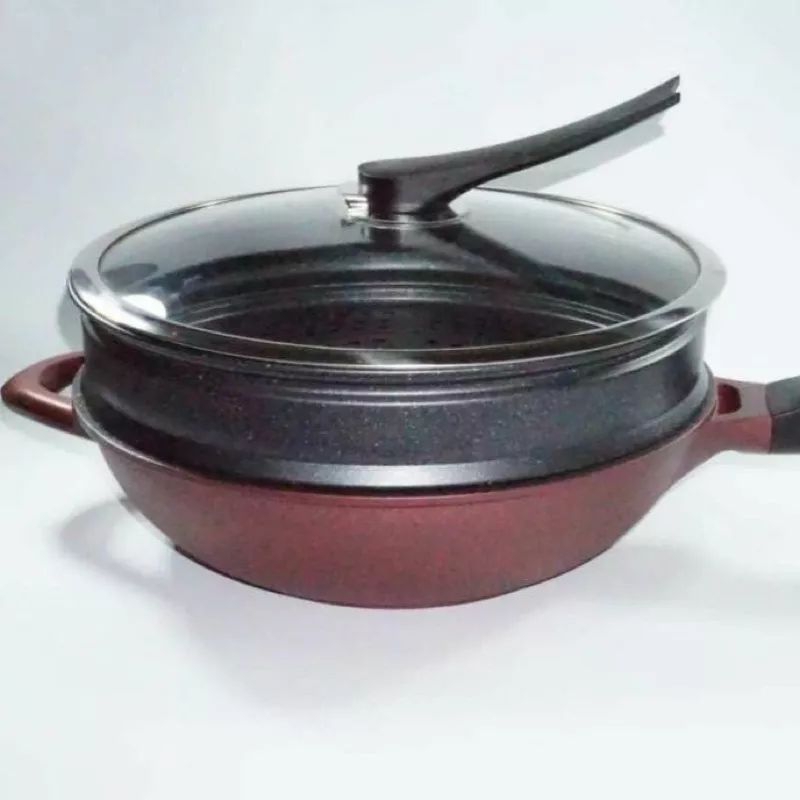 Baru PROMO Panci Wok Multi-Use OMICKO 100% ketebalan dan anti lengket L.32CM Kukusan Wajan Sangat