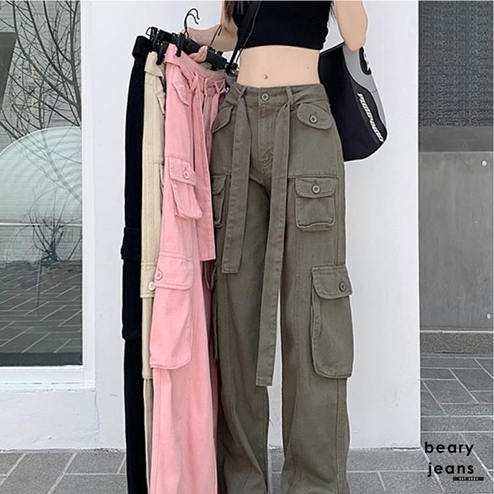 BEARYJEANS Celana Cargo Pants Premium Style Women Celana Panjang Casual Longgar Wanita Kargo Jeans Korea - BJ082