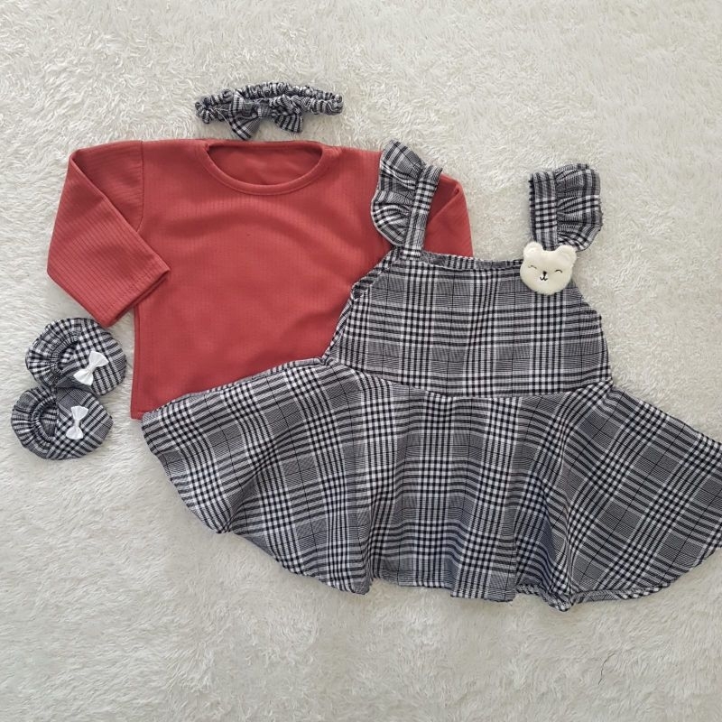 Baju Bayi Gingham Knit Overall set