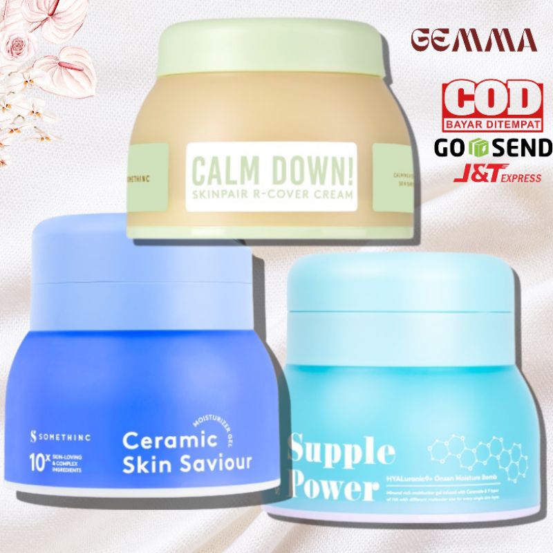 (GOSEND/COD) SOMETHINC Supple Power Hyaluronic9+Onsen Moisture Bomb Gel - Krim Pagi dan Malam | SOMETHINC Ceramic Skin Saviour Moisturizer Gel refill CALM DOWN REPAIR R-COVER CREAM