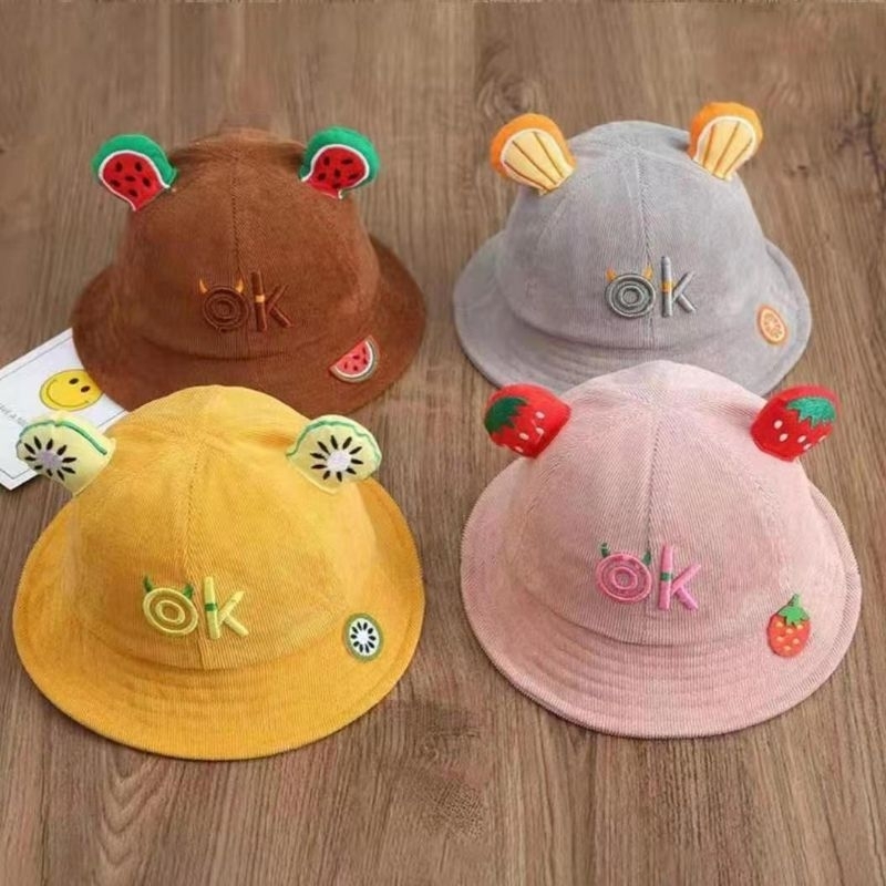 Topi bayi bundar Buah OK Bucket hat baby fruit lucu