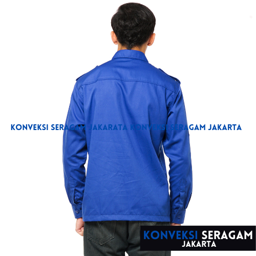 Baju Kemeja PDL Lengan Panjang Seragam Kerja Dinas Lapangan Outdoor Outdor Gunung Komunitas Custom Bordir Biru Pria Wanita