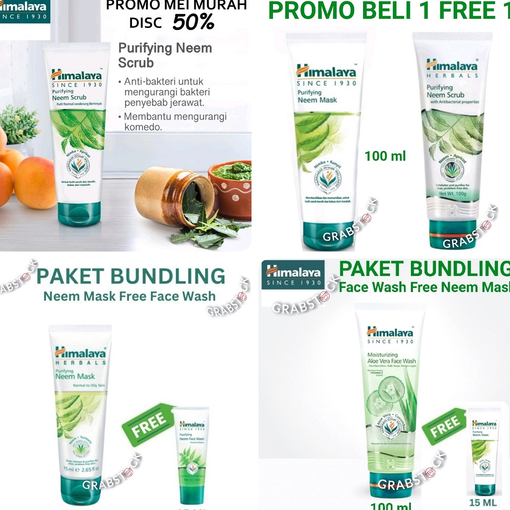 PROMO MURAH BELI 1 GRATIS 1 Himalaya Neem Mask / Purifying Face Wash / Scrub Anti Jerawat