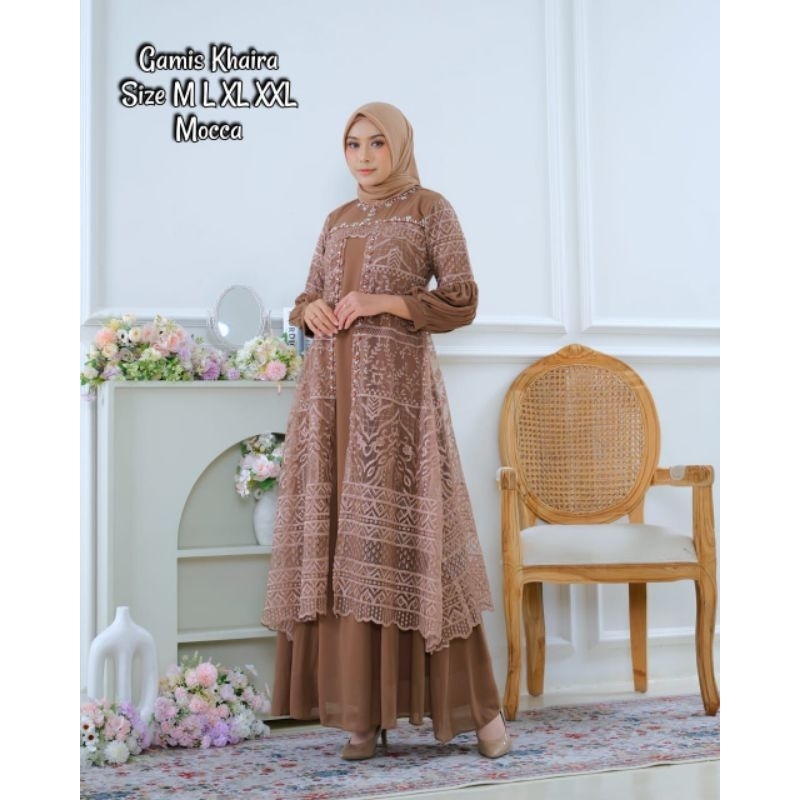 Dress Pesta Mewah| Gamis Tile Khaira Kombinasi Payet Mutiara| Gamis Seragaman Keluaran| Gamis Pesta| Gamis Tile| Gamis Brokat| Gamis Wisuda| Gamis Lamaran