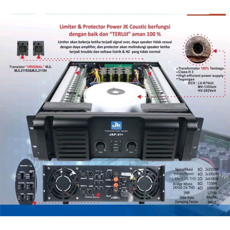 Power amplifier JK coustic JAP 21+   2x2150watt original