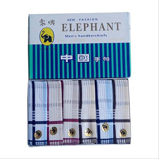 1 box ( 6 pcs ) Sapu Tangan cap Gajah ( Elephant ) warna Random/ Sapu tangan pria &amp; wanita