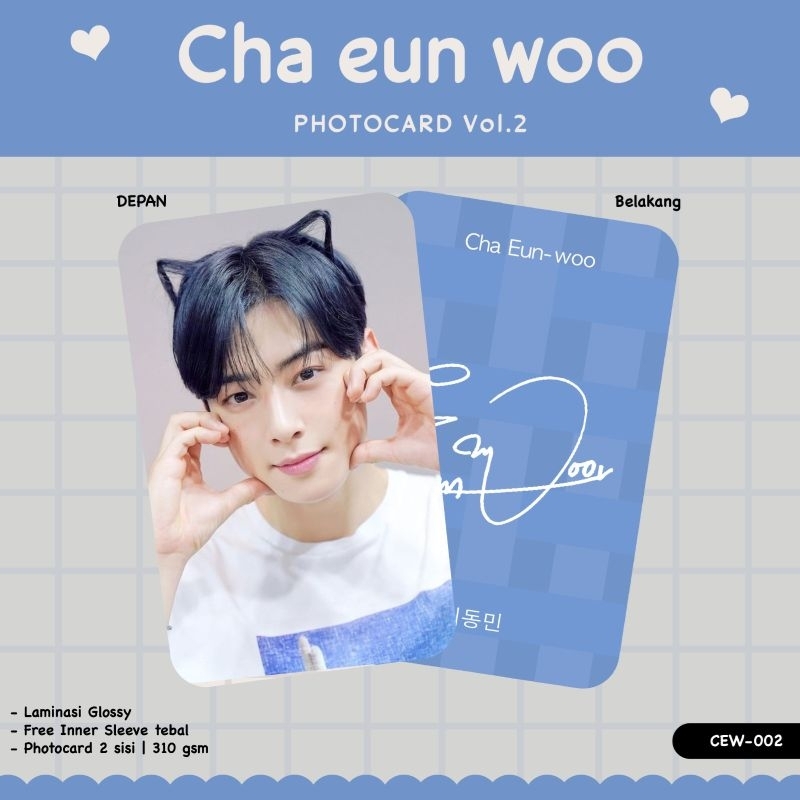 PHOTOCARD CHA EUN WOO 2 SISI FRONT BACK LAMINASI