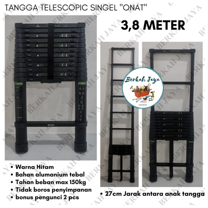 Tangga Lipat Aluminium Teleskopik 3,8 M Single Telescopic Ladder 3,8 Meter ONAT / Tangga Serbaguna