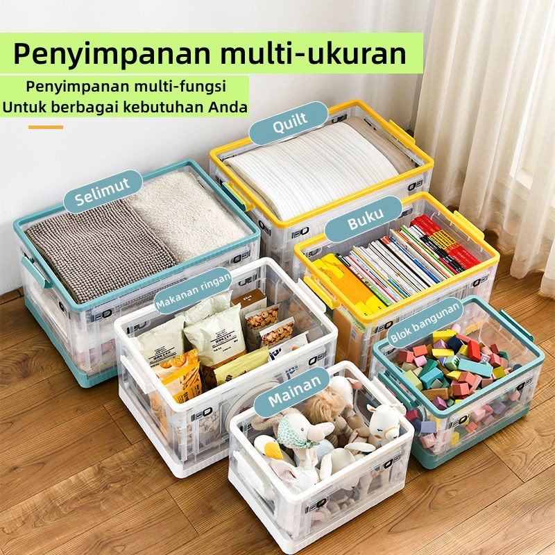 Storage box Penyimpanan untuk mainan, pakaian, dan makanan ringan Transparan Kotak penyimpanan plastik Kotak penyimpanan geser berkapasitas besar dan kokoh dengan tiga pintu