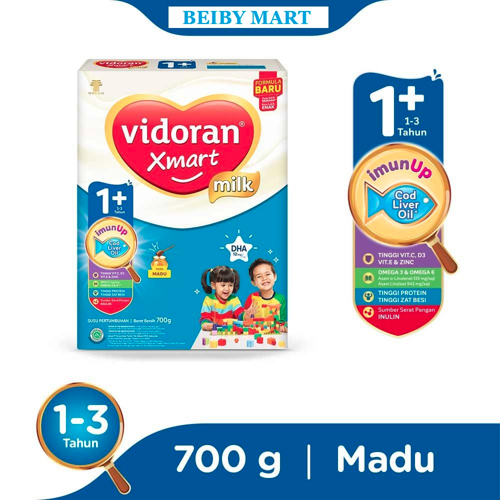 susu vidoran xmart 1plus 1-3 tahun rasa vanila / madu 700gr