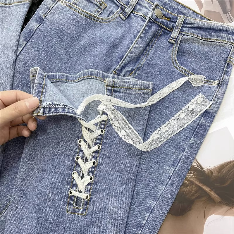 Korea Cutbray Jeans Terbaru / Highwaist Ada Melar Skinny Celana Jeans Wanita