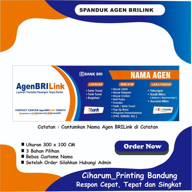 Spanduk Agen Brilink Costume Desain Ukuran 300x100 CM