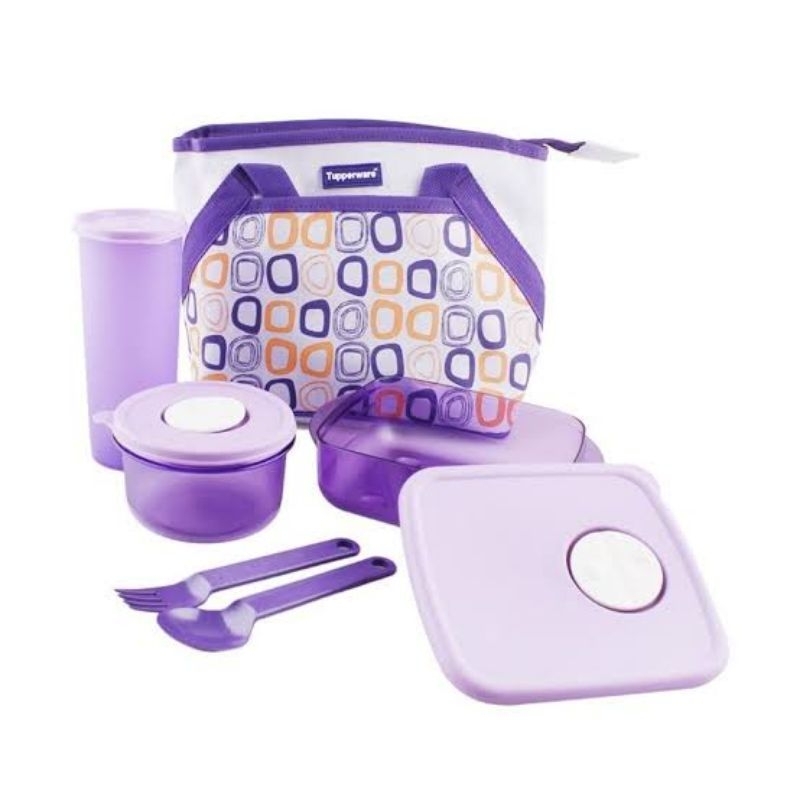 TUPPERWARE Cosmo Violet Full Set + Tas // Set Microwaveable Lunch Box 600 ml (Kotak Bekal Makan Sian