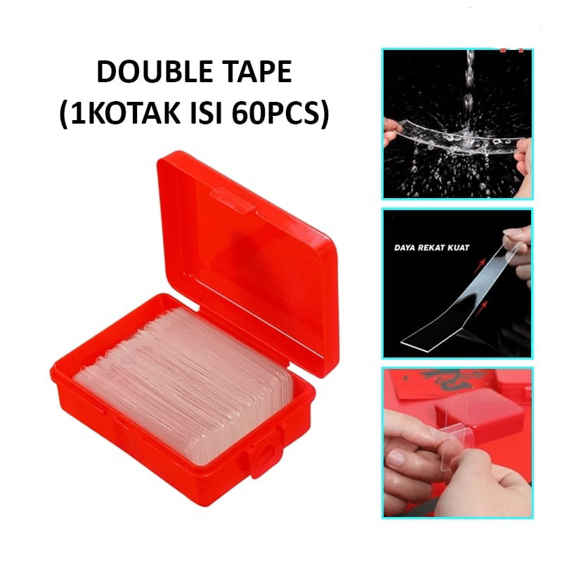 

Double Tape Isi 60pcs / Box Double Tape Perekat 2 Sisi Transparant Bening 60pcs Per Box