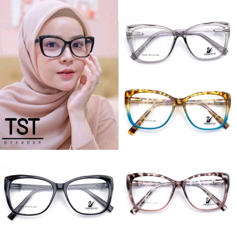 Frame Kacamata Cateye T8034 Paket Lensa Minus Antiradiasi | Kacamata Leopard Minus Fashion Wanita