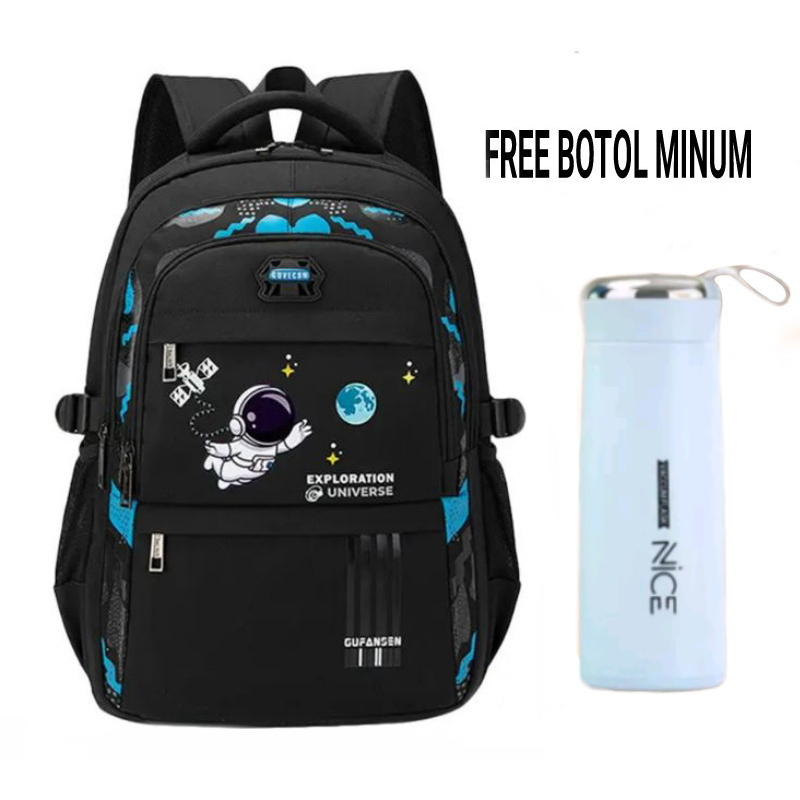 GGS Backpack sekolah model terbaru 2023 / Tas karakter astronot / Tas ransel anak sekolah sd smp sma / Tas laptop anak / Tas anak cowok / Tas ransel anak bahan tebal canvas / Tas anak laki laki perempuan / Tas punggung sekolah /  free botol kaca