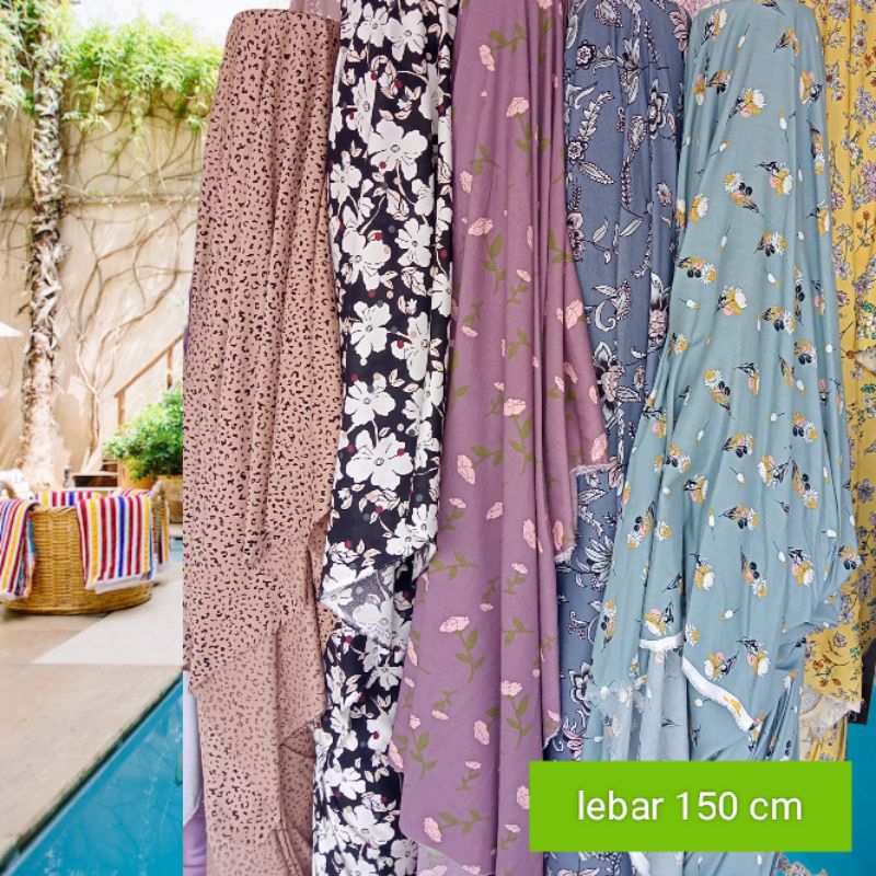 kain katun rayon viscose premium motif meteran, bahan katun rayon, daster, gamis, hijab, mukena