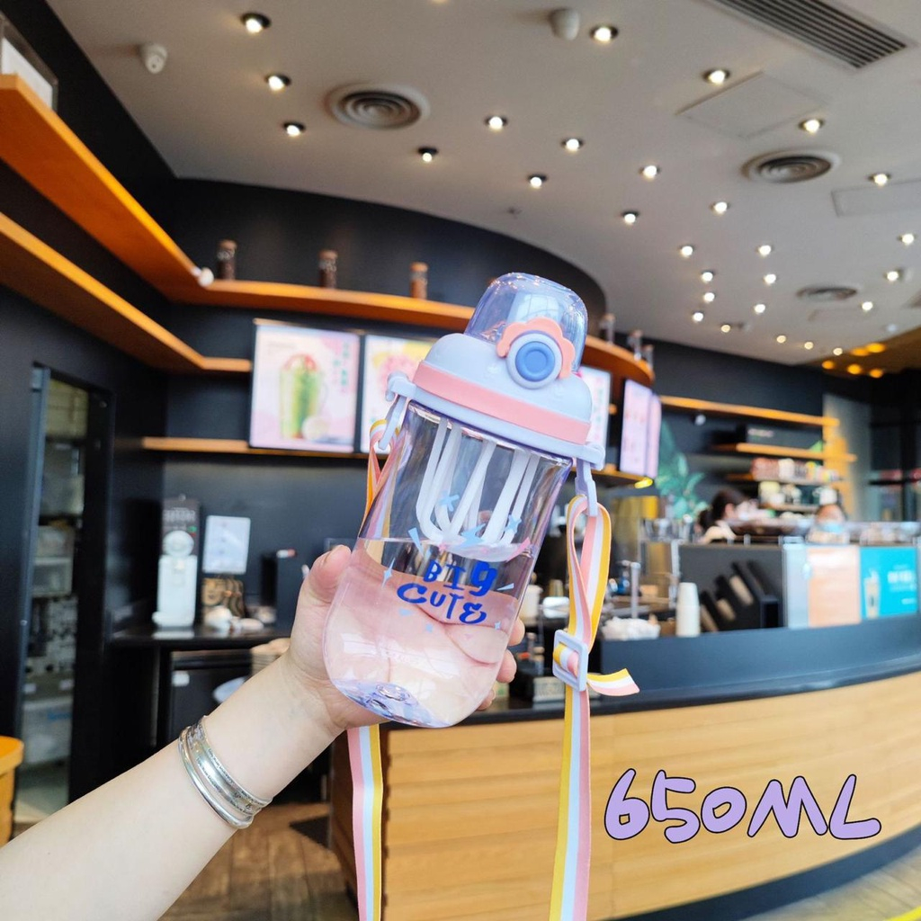 Botol Minum Tali Panjang Botol Minum Anak Big Cute Transparan 0801 650ML