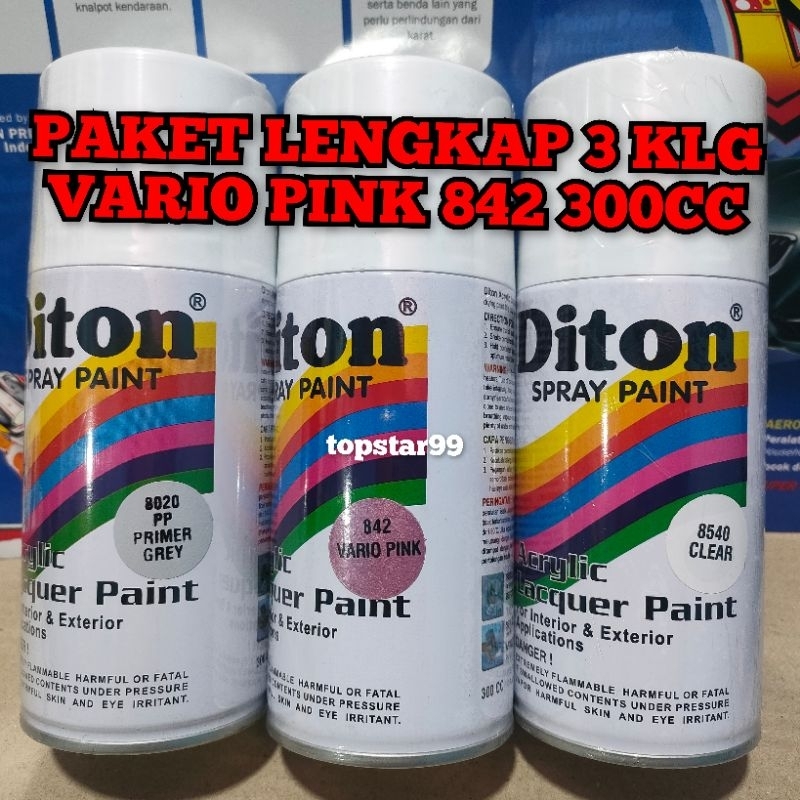 Pilok Cat Diton Paket Lengkap 3 Kaleng 300cc Vario Pink 842 Primer Grey 8020 Clear Glossy 8540