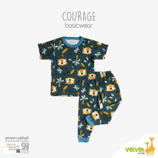 Velvet Junior Setelan Baju Anak Kancing Pundak Pendek Celana Panjang - BasicWear Courage