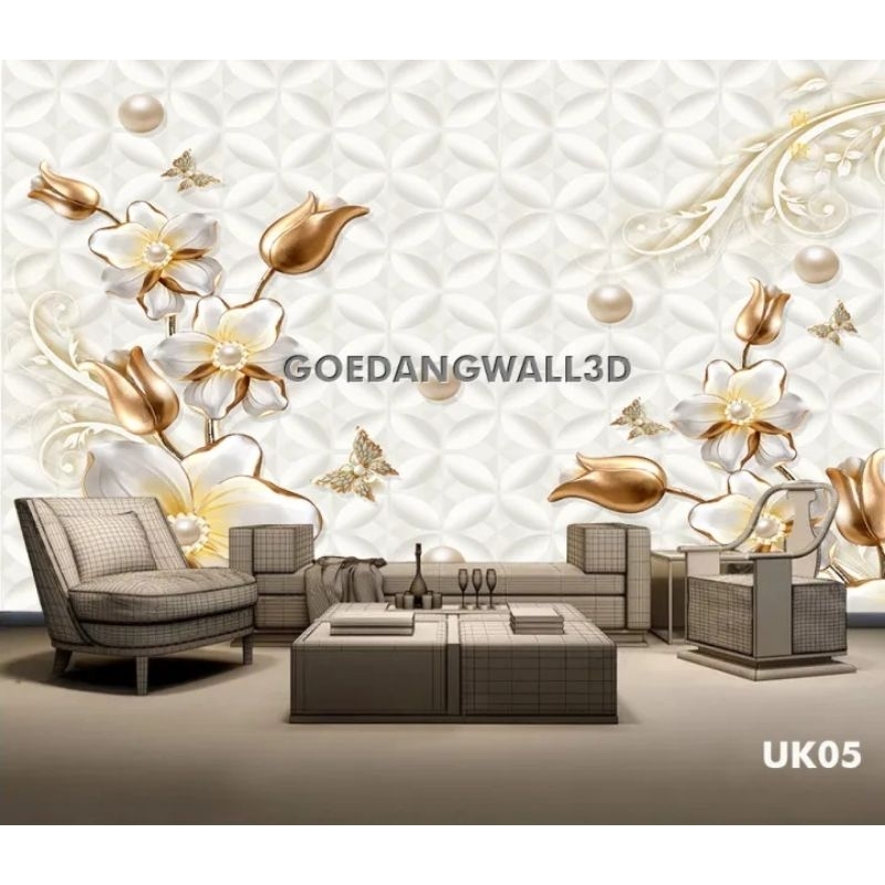 wallpaper dinding bunga 3D
