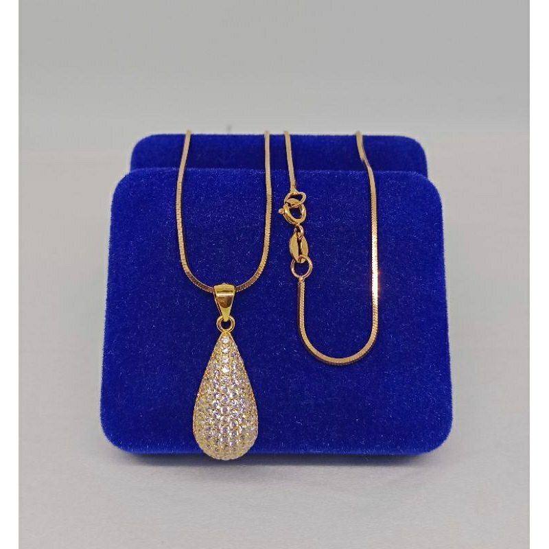 kalung rantai kasandra kotak+liontin tears mp/perak asli silver 925 lapis emas/perhiasan fashion wanita terbaru