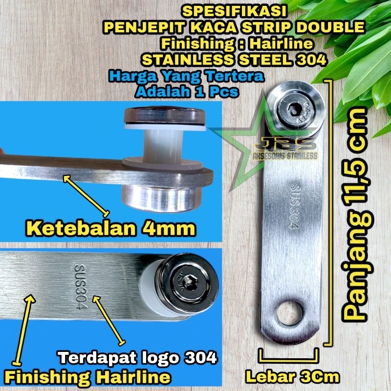 PENJEPIT KACA STRIP SINGLE SUS 304