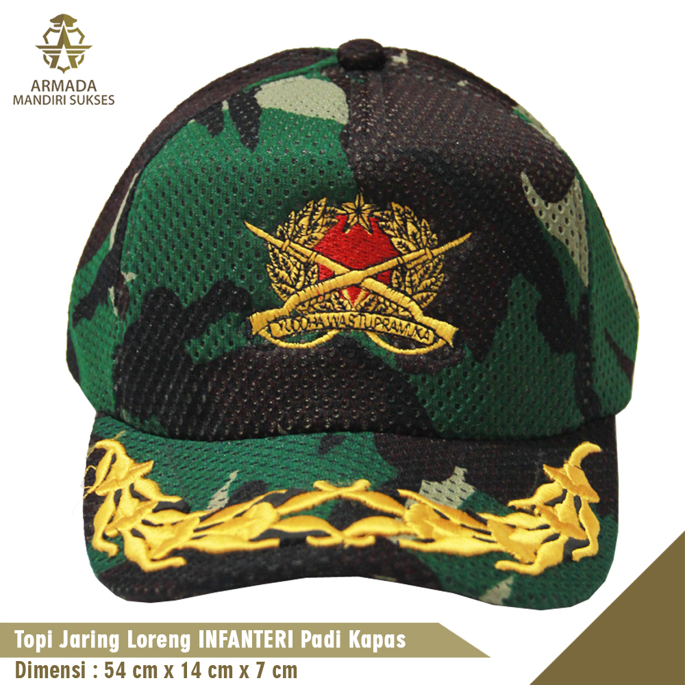 Topi Jaring Infanteri Loreng Padi Kapas - Topi Infanteri Loreng