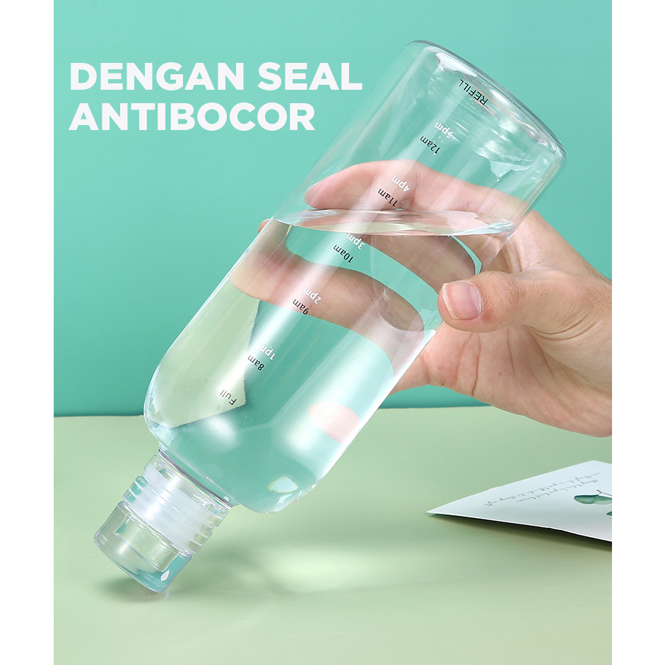 Botol minum anti bocor / botol transparan / Tumbler olahraga / botol portable dengan panduan jam