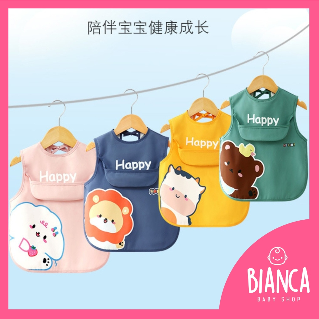 BIANCA - Bibs Anak Tanpa Lengan Full Waterproof ANIMAL SERIES 4 COLOURS