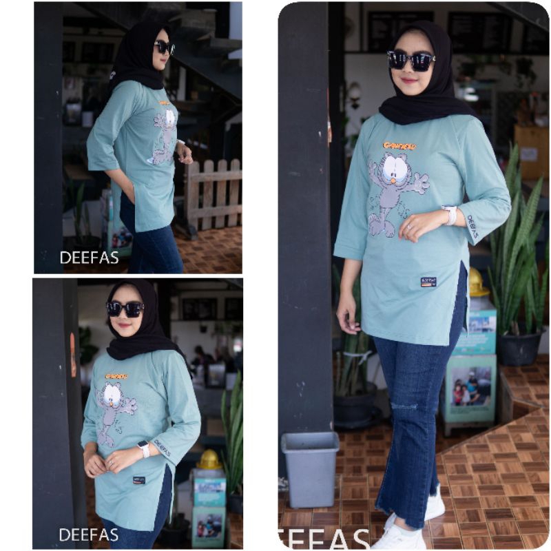 STIK BALIK 03√ ATASAN KAOS Wanita Fashion Lengan Panjang STIK BALIK JAHITAN BELAH PINGIR Bahan Katun Kombet 20sJAHITAN TANGAN DI STIK BALIK UKURAN TANGAN 7/8 BELAH PINGGIR