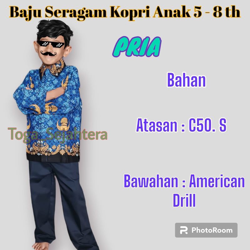 TERBARU!!! BAJU KOSTUM SERAGAM KOPRI ANAK / SERAGAM BU GURU PAK GURU