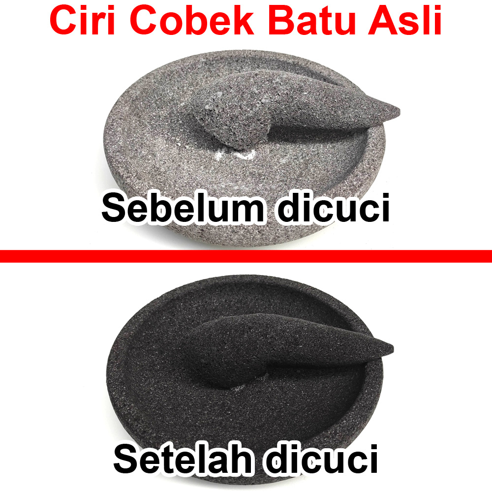 Cobek Batu Asli Original + Ulekan Munthu Muntu Asli Muntilan Merapi - 20 cm