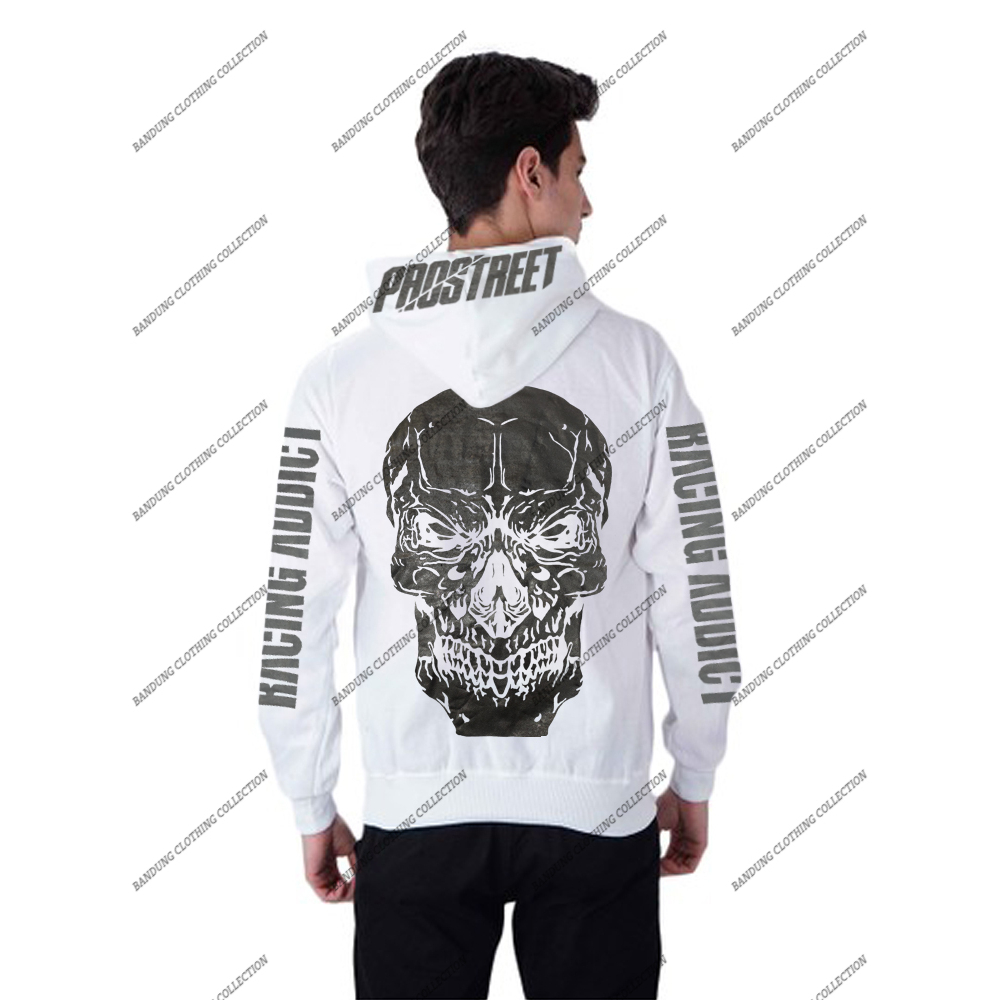 Sweater Hoodie Pria Prostreet Premium Distro / Sweater Hoodie Prostreet Black Skull White Edition