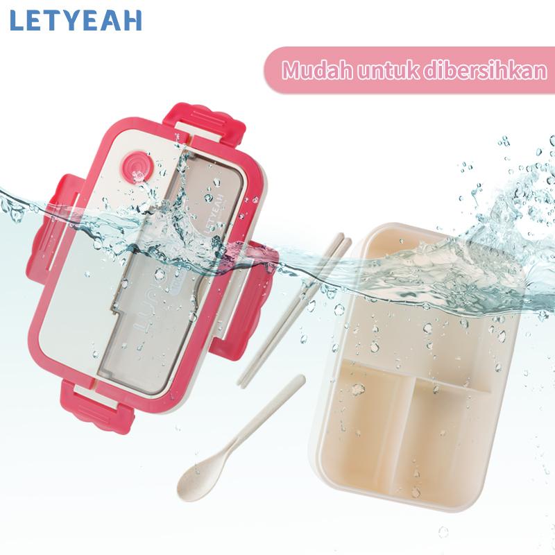 letyeah 1000ml Lunch box tempat bekal makan /kotak makan anti tumpah/Free sendok garpu