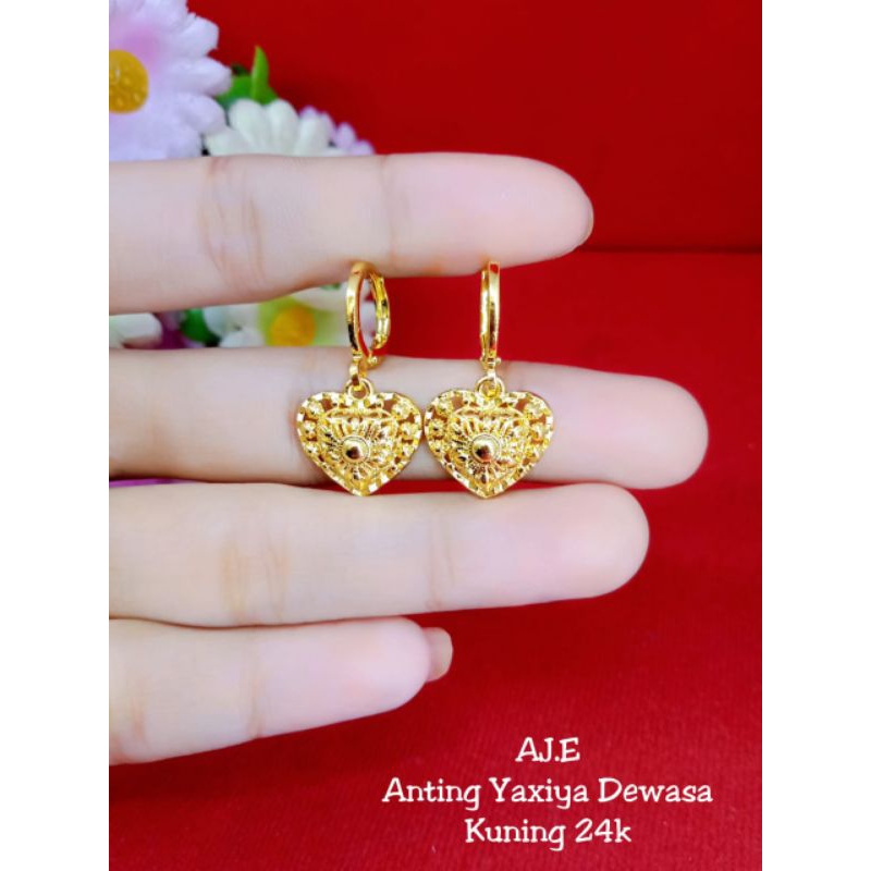 anting jepit love Borobudur lapis emas 24k