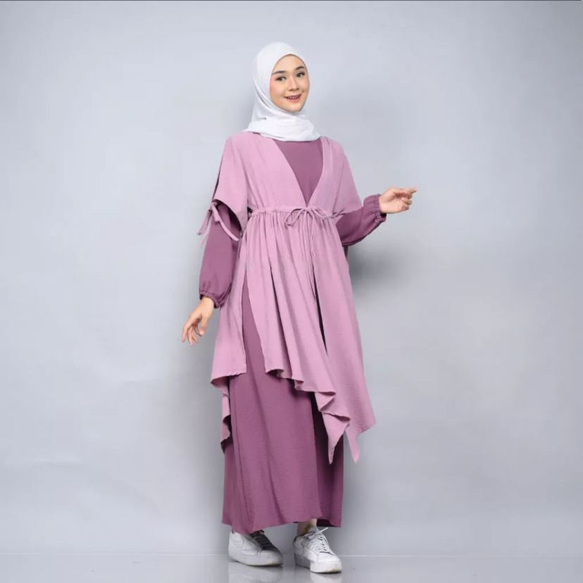 Dress Wanita Dewasa Muslim Faiza Bahan Crinkle Premium Outer Terpisah Dan Bisa Di Lepas Pasang LD 110Cm Fit To XL Jumbo / Fashion Gamis Wanita Terbaru